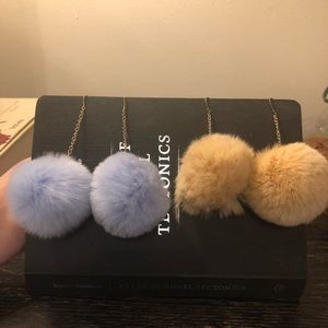 Two Pairs of Rabbit Fur Pom Pom Earrings